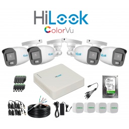 KIT HILOOK DVR 4CH + 4 CAMARAS 2MP COLORVU COLOR NOCHE + DISCO