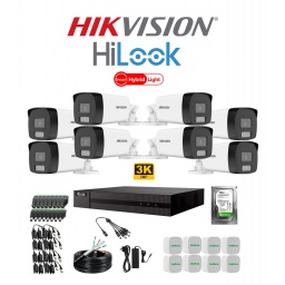 KIT HIKVISION DVR 8CH + 8 CAMARAS 5MP BULLET HYBRID LIGHT + DISCO + ACCESORIOS